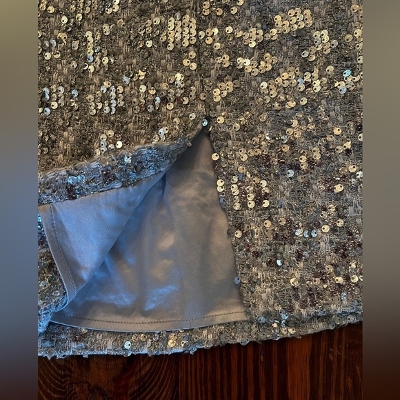 AMANDA UPRICHARD Dale Mini Skirt in Stellar Silver Sequin Slit Skirt Revolve - Picture 9 of 11